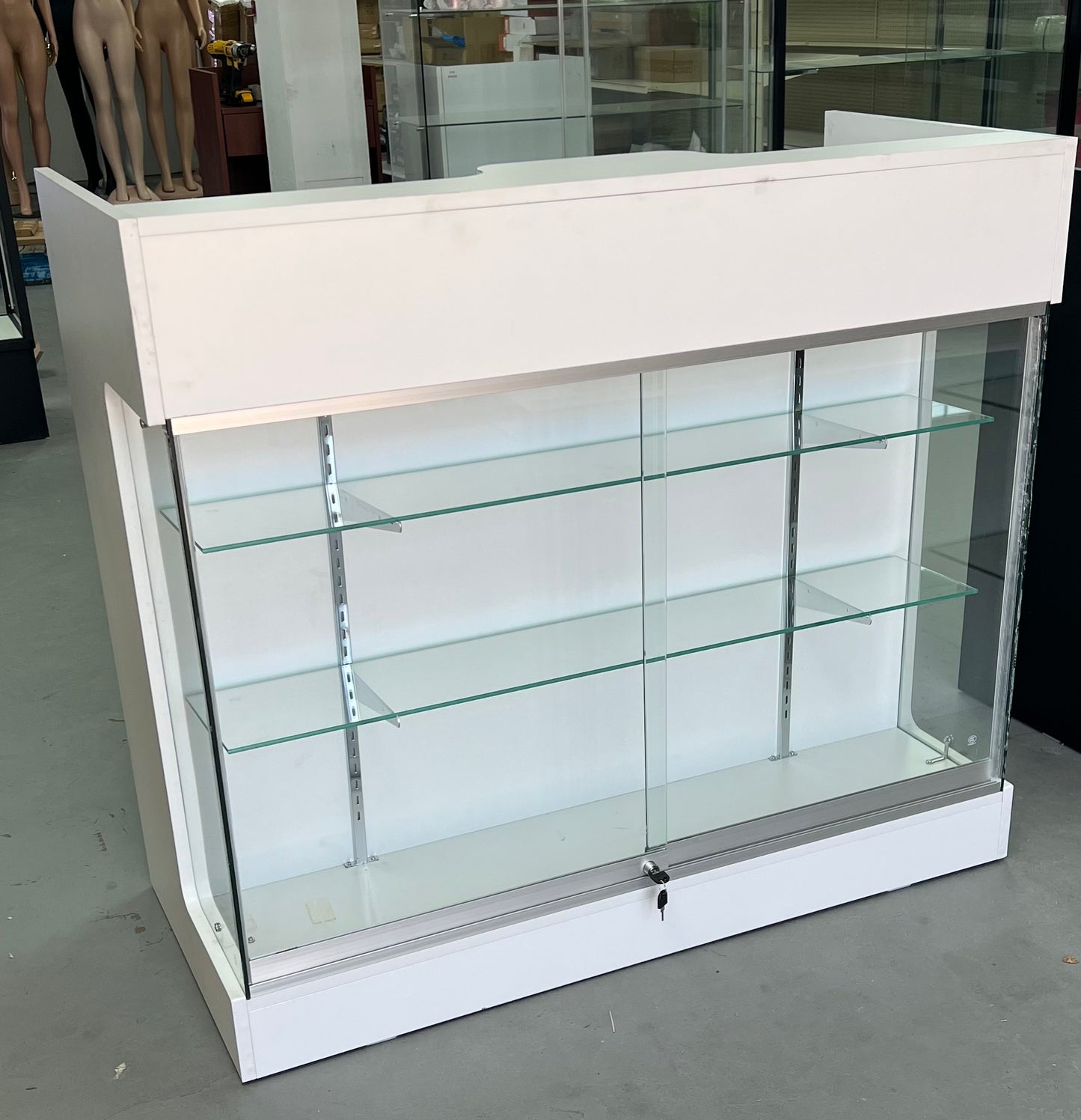 Wisdomfur 4ft Cash Wrap,Display Case Front, Tempered Glass, Locking Drawers & Shelves
