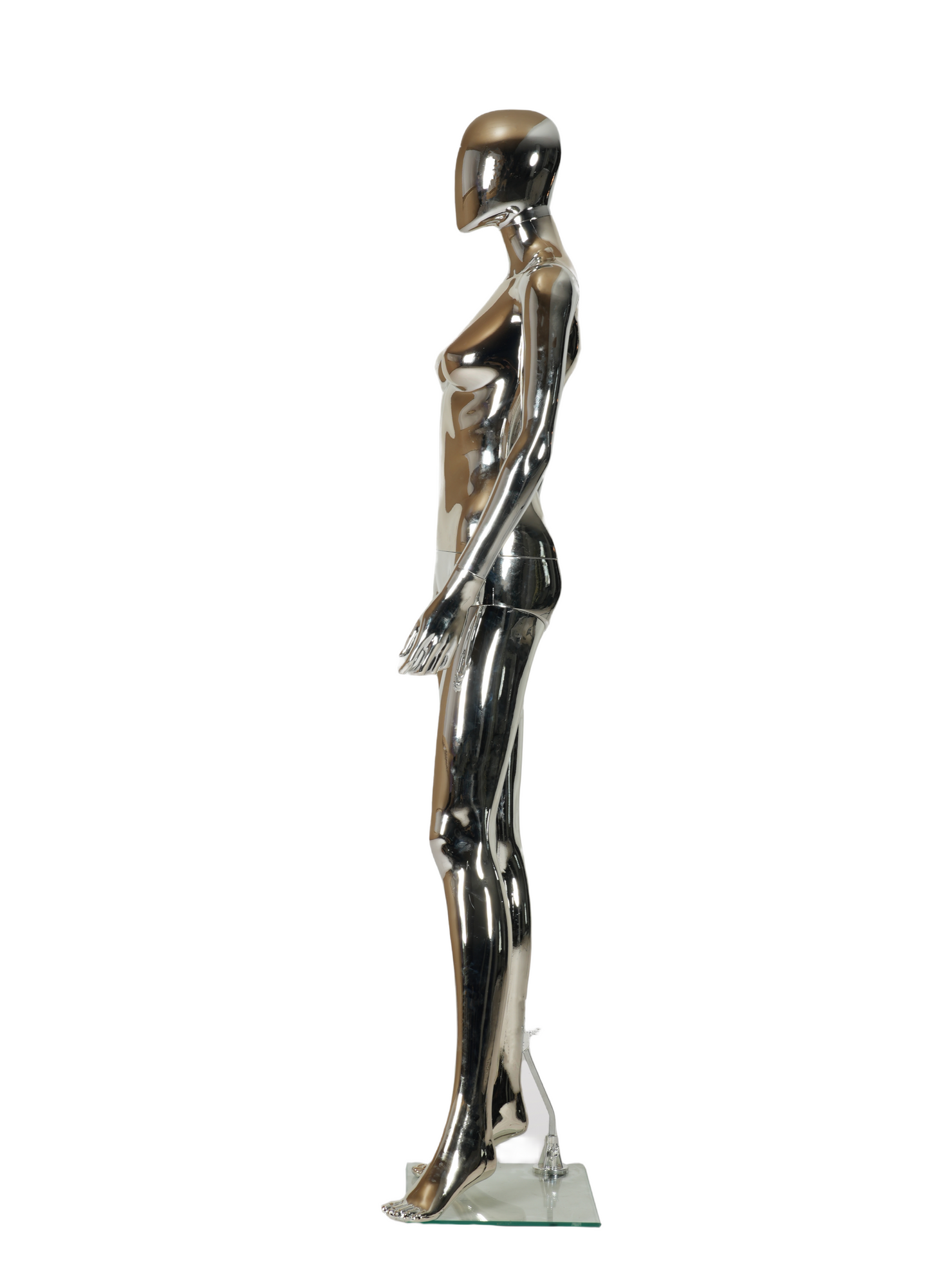 WisdomFur Female Chrome Polypropylene Unbreakable Egghead Mannequin Display Dress Form with Glass Base, Flexible Arm, Free Split Combination, Aluminum Leg Support, and 360° Rotating Head