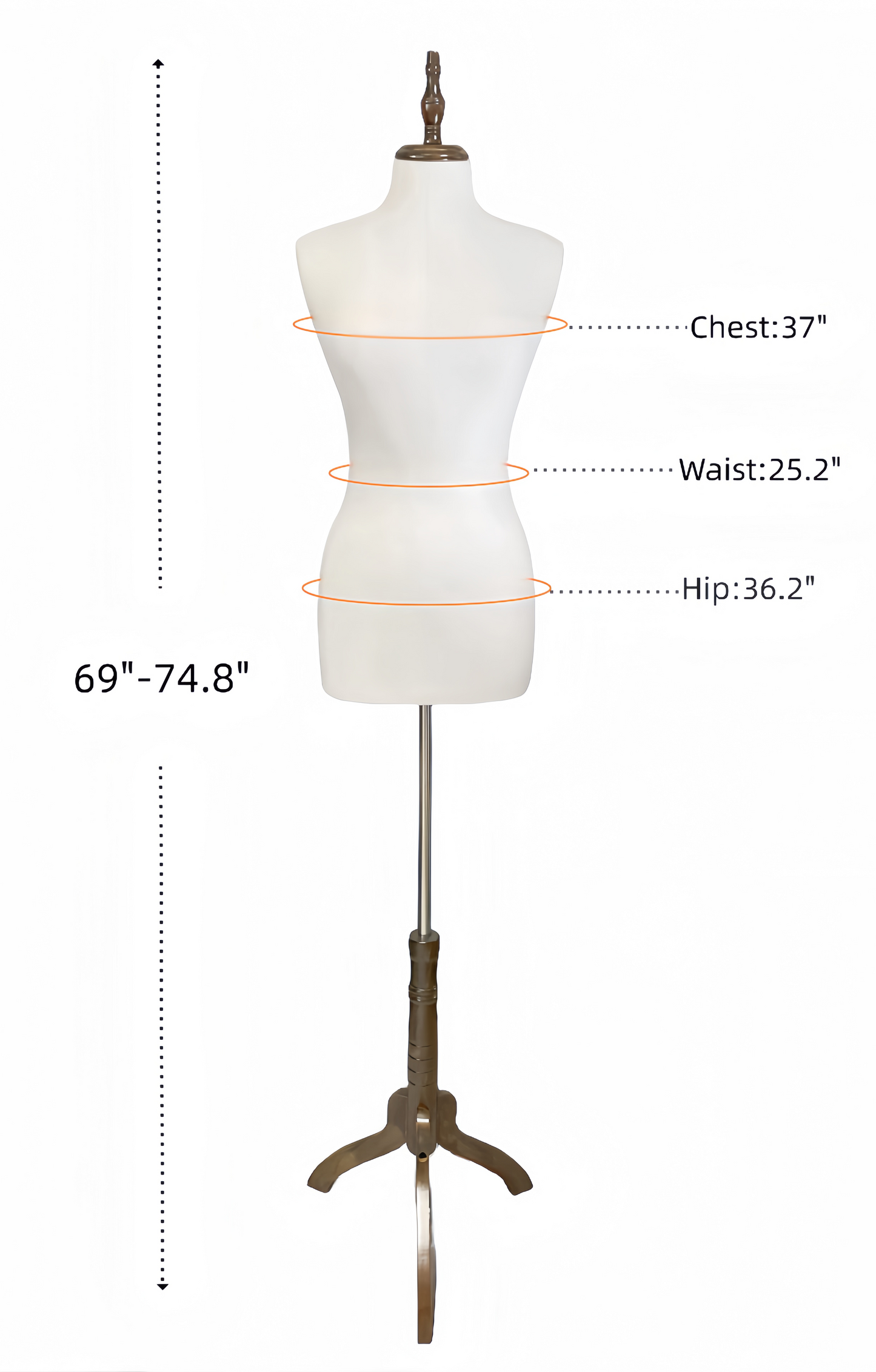 Female Dressing Foam Mannequin for Sewing Patterns, Adjustable HardWood Base, Black & White