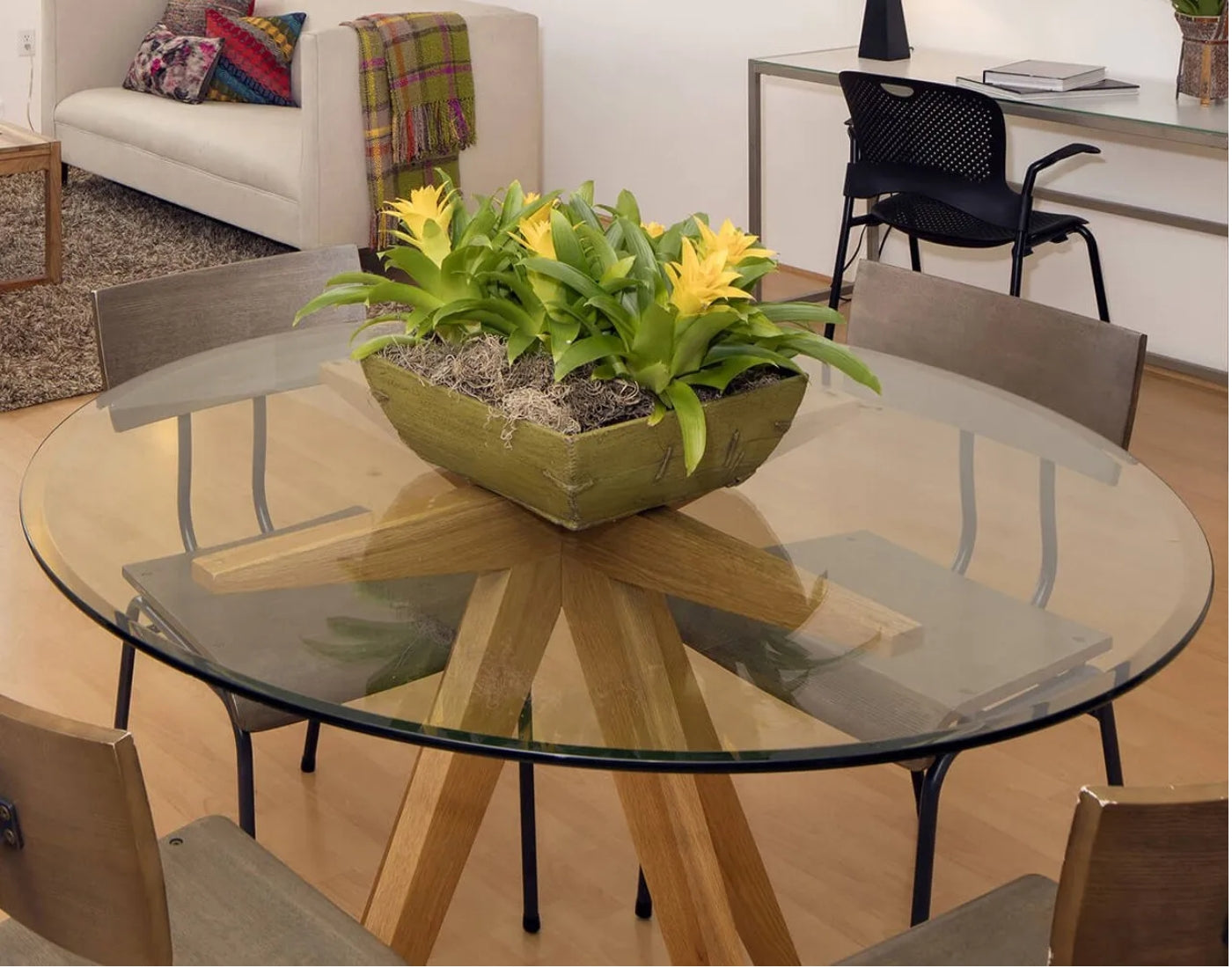 WIsdomFur 48" Round Tempered Glass Shelf Panel Table Top Clear