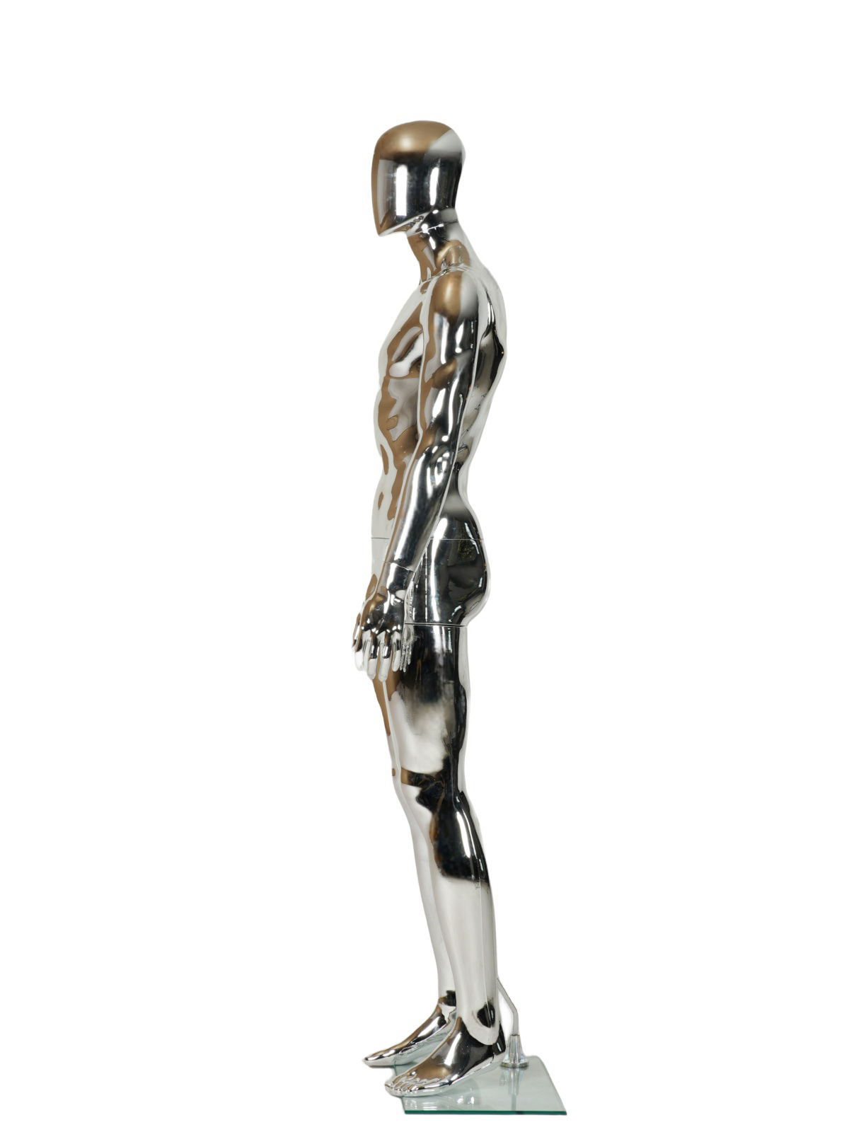 WisdomFur Male Chrome Polypropylene Unbreakable Egghead Mannequin Display Dress Form with with Glass Base, Flexible Arm, Free Split Combination, Aluminum Leg Support, and 360° Rotating Head