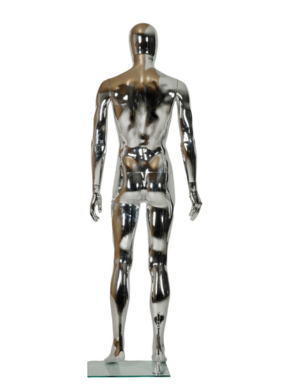 WisdomFur Male Chrome Polypropylene Unbreakable Egghead Mannequin Display Dress Form with with Glass Base, Flexible Arm, Free Split Combination, Aluminum Leg Support, and 360° Rotating Head