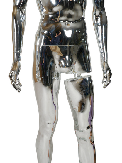 WisdomFur Male Chrome Polypropylene Unbreakable Egghead Mannequin Display Dress Form with with Glass Base, Flexible Arm, Free Split Combination, Aluminum Leg Support, and 360° Rotating Head