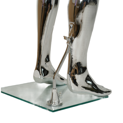 WisdomFur Male Chrome Polypropylene Unbreakable Egghead Mannequin Display Dress Form with with Glass Base, Flexible Arm, Free Split Combination, Aluminum Leg Support, and 360° Rotating Head