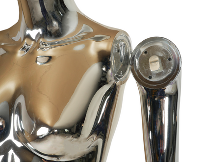 WisdomFur Female Chrome Polypropylene Unbreakable Egghead Mannequin Display Dress Form with Glass Base, Flexible Arm, Free Split Combination, Aluminum Leg Support, and 360° Rotating Head