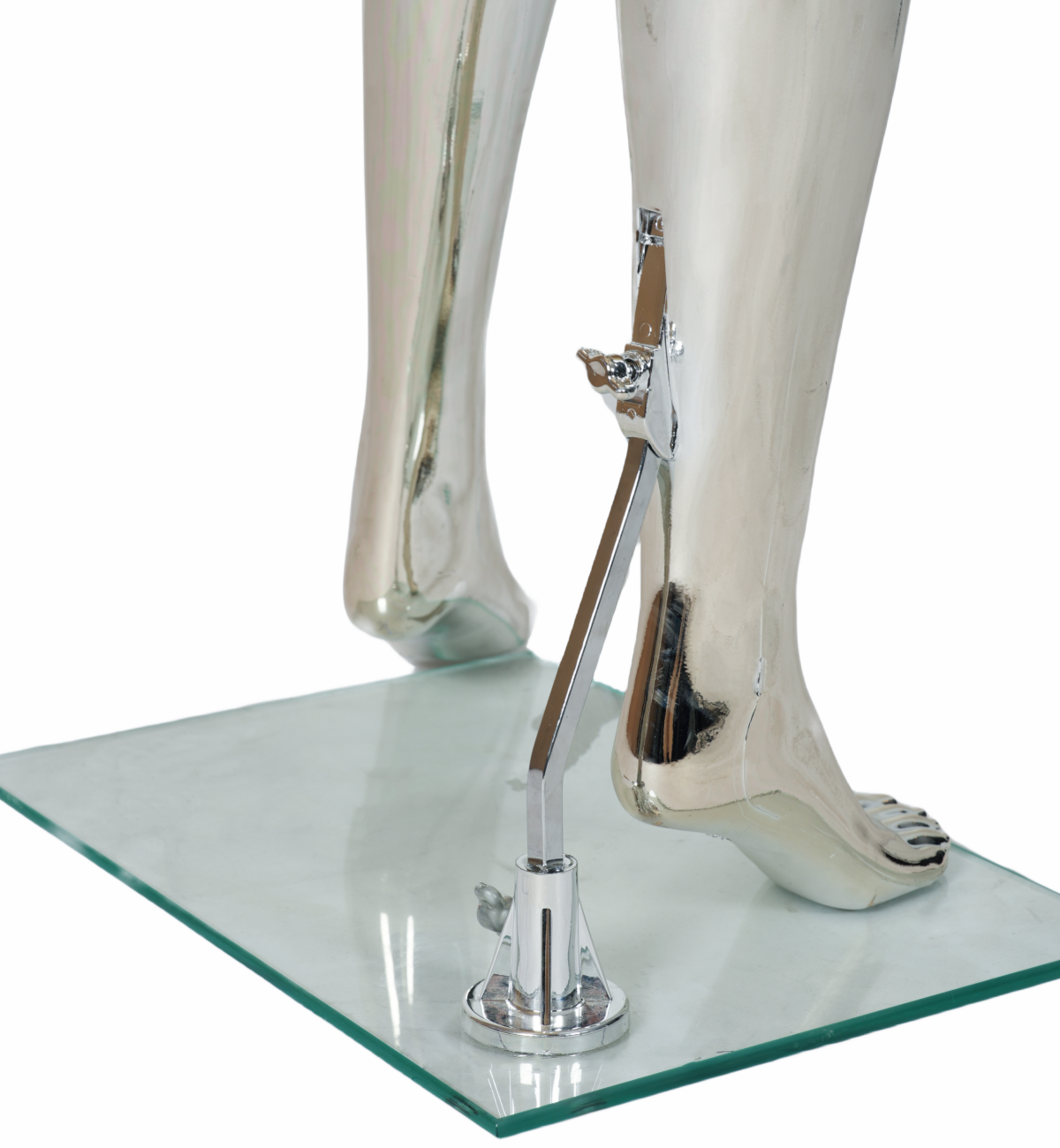 WisdomFur Female Chrome Polypropylene Unbreakable Egghead Mannequin Display Dress Form with Glass Base, Flexible Arm, Free Split Combination, Aluminum Leg Support, and 360° Rotating Head