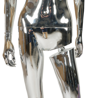 WisdomFur Female Chrome Polypropylene Unbreakable Egghead Mannequin Display Dress Form with Glass Base, Flexible Arm, Free Split Combination, Aluminum Leg Support, and 360° Rotating Head