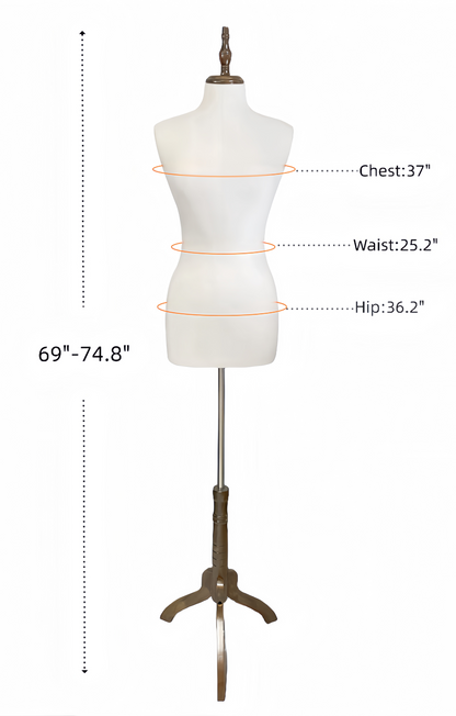 Female Dressing Foam Mannequin for Sewing Patterns, Adjustable HardWood Base, Black & White