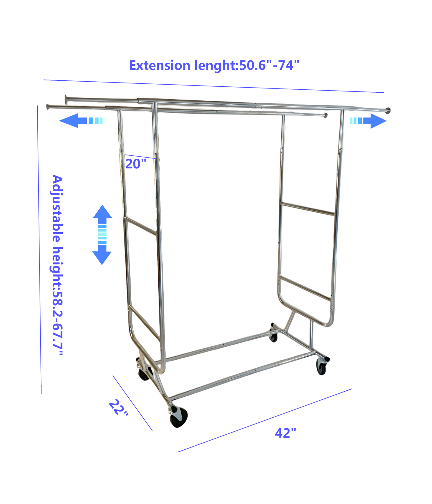 Wisdomfur Double Bars Garment Rack with Wheels, Heavy Duty Garment Rack for Hanging Clothes, Chrome, Standard Rolling Garment Rack with Wheels - Chrome
