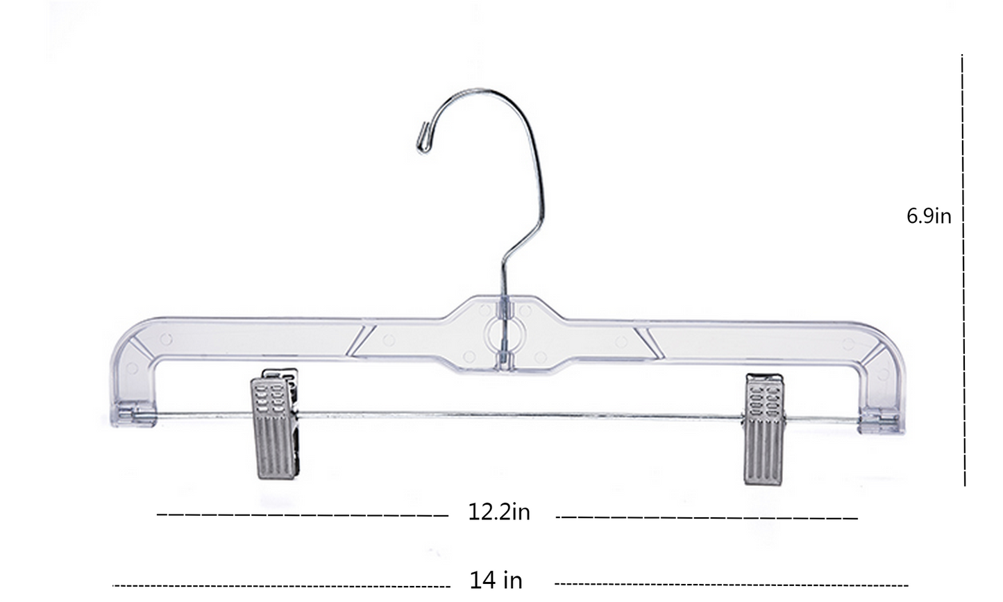100 Pack WisdomFur Clear Plastic Pants Skirt Hangers with Clips - Space-Saving Wardrobe Organizer with Adjustable Clips, 360-Rotating Swivel Hook, Ideal for Pants, Trousers, Skirts, and Jeans
