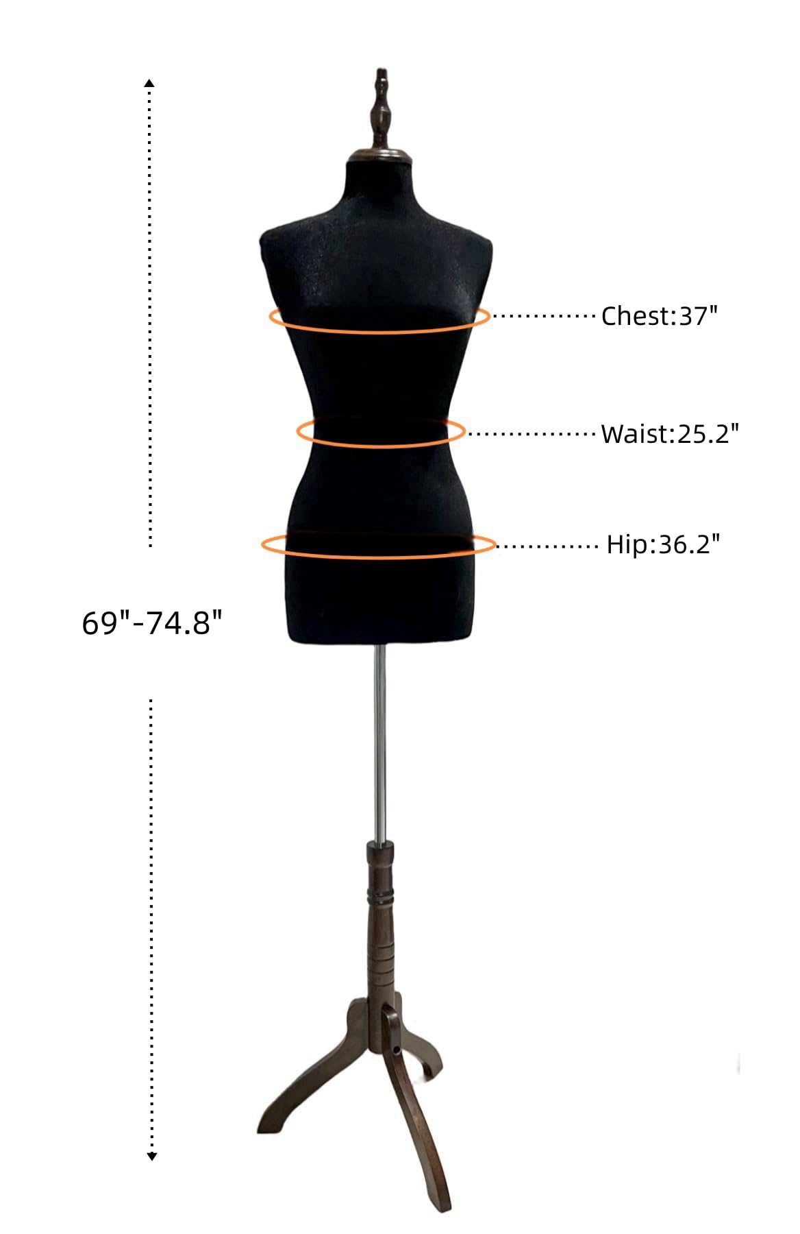 Female Dressing Foam Mannequin for Sewing Patterns, Adjustable HardWood Base, Black & White