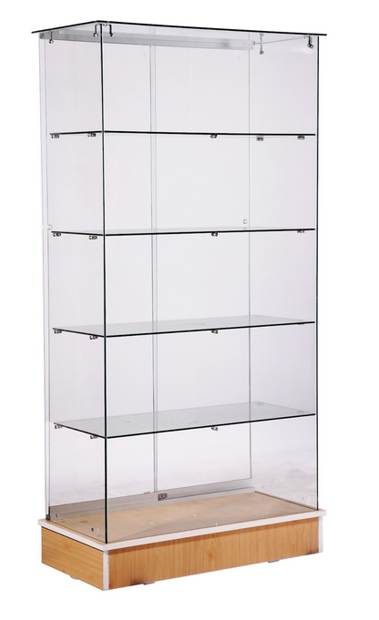 36”x 18” x 72”Frameless All Glass Wall-case Black Base/SAGW3B